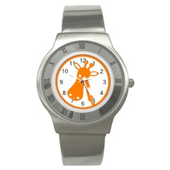 Giraffe Animals Face Orange Stainless Steel Watch