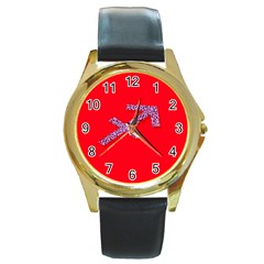 Illustrated Zodiac Star Red Purple Round Gold Metal Watch by Mariart