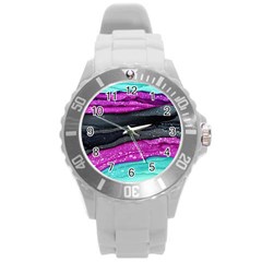 Green Pink Purple Black Stone Round Plastic Sport Watch (l) by Mariart