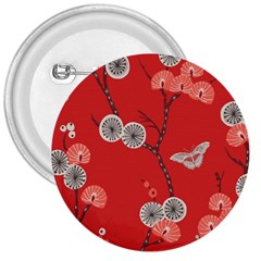 Dandelions Red Butterfly Flower Floral 3  Buttons by Mariart