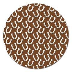 Horse Shoes Iron White Brown Magnet 5  (round)