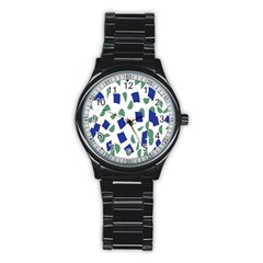 Scatter Geometric Brush Blue Gray Stainless Steel Round Watch by Mariart