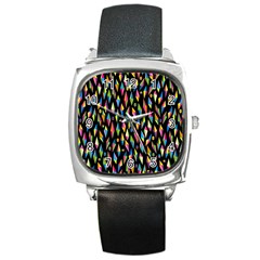 Skulls Bone Face Mask Triangle Rainbow Color Square Metal Watch by Mariart