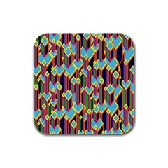 Building City Plaid Chevron Wave Blue Green Rubber Square Coaster (4 Pack) 