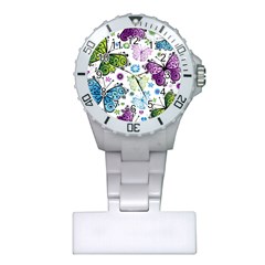 Butterfly Animals Fly Purple Green Blue Polkadot Flower Floral Star Plastic Nurses Watch by Mariart