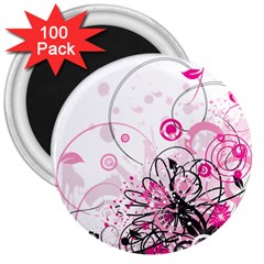 Wreaths Frame Flower Floral Pink Black 3  Magnets (100 Pack)