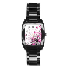 Wreaths Frame Flower Floral Pink Black Stainless Steel Barrel Watch by Mariart