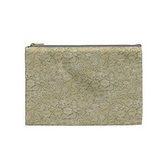 Old Floral Crochet Lace Pattern Beige Bleached Cosmetic Bag (medium)  by EDDArt