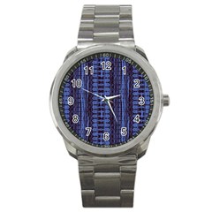 Wrinkly Batik Pattern   Blue Black Sport Metal Watch by EDDArt