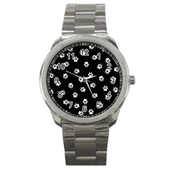 Footprints Dog White Black Sport Metal Watch by EDDArt