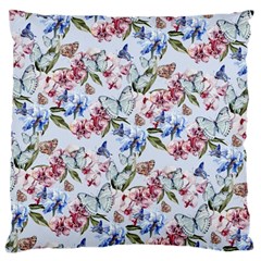 Watercolor Flowers Butterflies Pattern Blue Red Large Cushion Case (one Side) by EDDArt