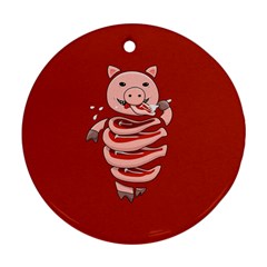 Red Stupid Self Eating Gluttonous Pig Round Ornament (two Sides) by CreaturesStore