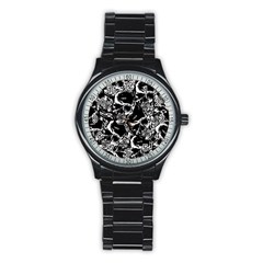 Skulls Pattern Stainless Steel Round Watch by ValentinaDesign