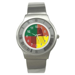 Albers Out Plaid Green Pink Yellow Red Line Stainless Steel Watch by Mariart