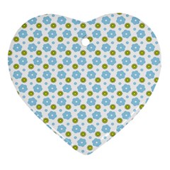 Blue Yellow Star Sunflower Flower Floral Heart Ornament (two Sides) by Mariart