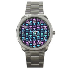 Polkadot Plaid Circle Line Pink Purple Blue Sport Metal Watch by Mariart