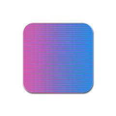 Turquoise Pink Stripe Light Blue Rubber Square Coaster (4 Pack) 