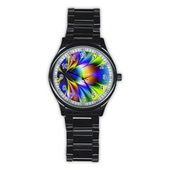 Bright Flower Fractal Star Floral Rainbow Stainless Steel Round Watch by Mariart