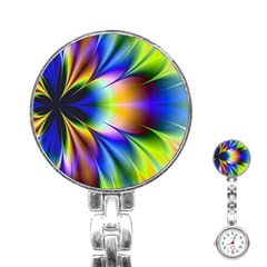 Bright Flower Fractal Star Floral Rainbow Stainless Steel Nurses Watch by Mariart