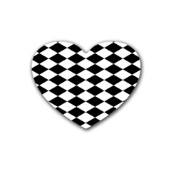 Diamond Black White Plaid Chevron Rubber Coaster (heart)  by Mariart