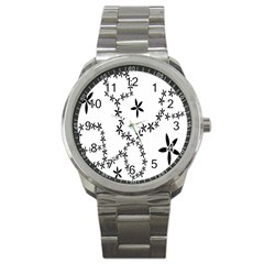 Flower Floral Black Line Wave Chevron Fleurs Sport Metal Watch