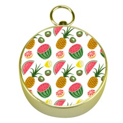 Fruits Pattern Gold Compasses by Nexatart