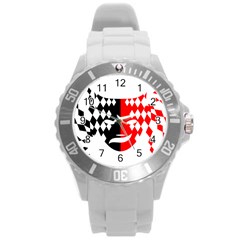 Face Mask Red Black Plaid Triangle Wave Chevron Round Plastic Sport Watch (l) by Mariart