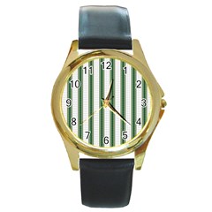 Plaid Line Green Line Vertical Round Gold Metal Watch