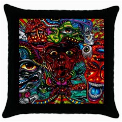 Abstract Psychedelic Face Nightmare Eyes Font Horror Fantasy Artwork Throw Pillow Case (black) by Nexatart