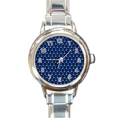 Blue White Anchor Round Italian Charm Watch