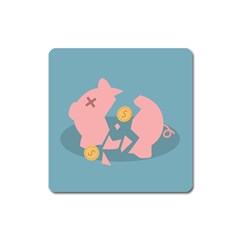 Coins Pink Coins Piggy Bank Dollars Money Tubes Square Magnet