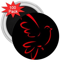 Dove Red Black Fly Animals Bird 3  Magnets (100 Pack)