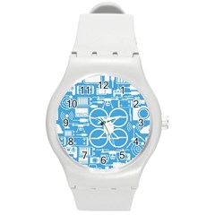 Drones Registration Equipment Game Circle Blue White Focus Round Plastic Sport Watch (m)