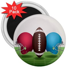 Helmet Ball Football America Sport Red Brown Blue Green 3  Magnets (10 Pack) 