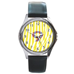 Number 9 Line Vertical Yellow Red Blue White Wae Chevron Round Metal Watch by Mariart