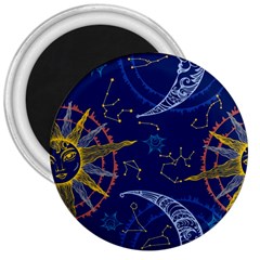 Sun Moon Seamless Star Blue Sky Space Face Circle 3  Magnets