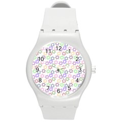 Star Space Color Rainbow Pink Purple Green Yellow Light Neons Round Plastic Sport Watch (m) by Mariart