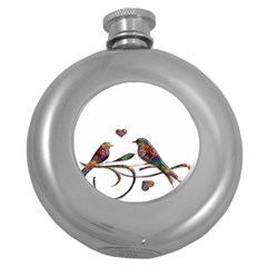 Birds Abstract Exotic Colorful Round Hip Flask (5 Oz) by Nexatart