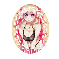 Blonde Hair Bikini Furry Girl Ornament (oval Filigree) by Catifornia