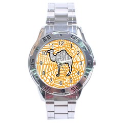 Animals Camel Animals Deserts Yellow Stainless Steel Analogue Watch by Mariart