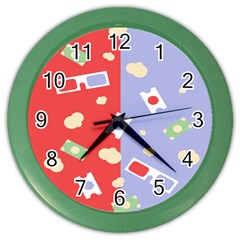 Glasses Red Blue Green Cloud Line Cart Color Wall Clocks by Mariart