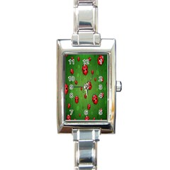 Ladybugs Red Leaf Green Polka Animals Insect Rectangle Italian Charm Watch