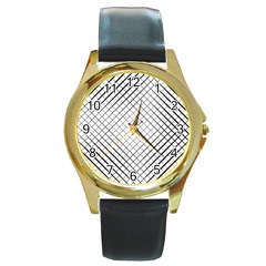 Simple Pattern Waves Plaid Black White Round Gold Metal Watch