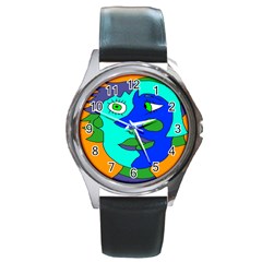 Visual Face Blue Orange Green Mask Round Metal Watch