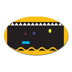 Bright Polka Wave Chevron Yellow Black Oval Magnet