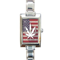 Flag American Star Blue Line White Red Marijuana Leaf Rectangle Italian Charm Watch by Mariart