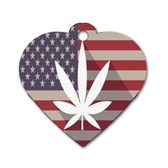 Flag American Star Blue Line White Red Marijuana Leaf Dog Tag Heart (two Sides) by Mariart