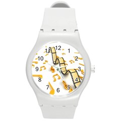 Isolated Three Dimensional Negative Roll Musical Notes Movie Round Plastic Sport Watch (m)