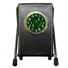 Money Us Dollar Green Pen Holder Desk Clocks