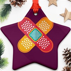 Plaster Scratch Sore Polka Line Purple Yellow Star Ornament (two Sides) by Mariart